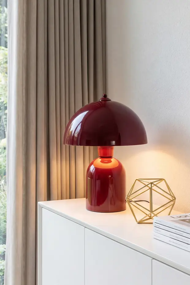 Luna Abajur Bordo Metal Gövdeli - 25 cm - Oturma Odası & Yatak Odası & Salon Aydınlatma
